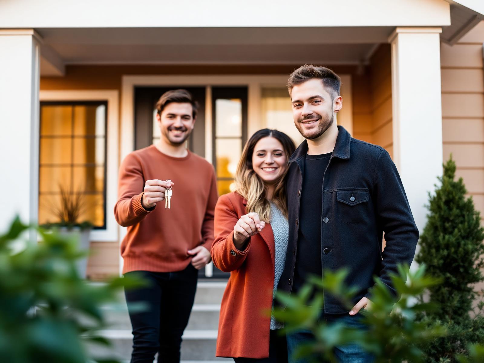 Young couple receiving keys to their first Ontario home